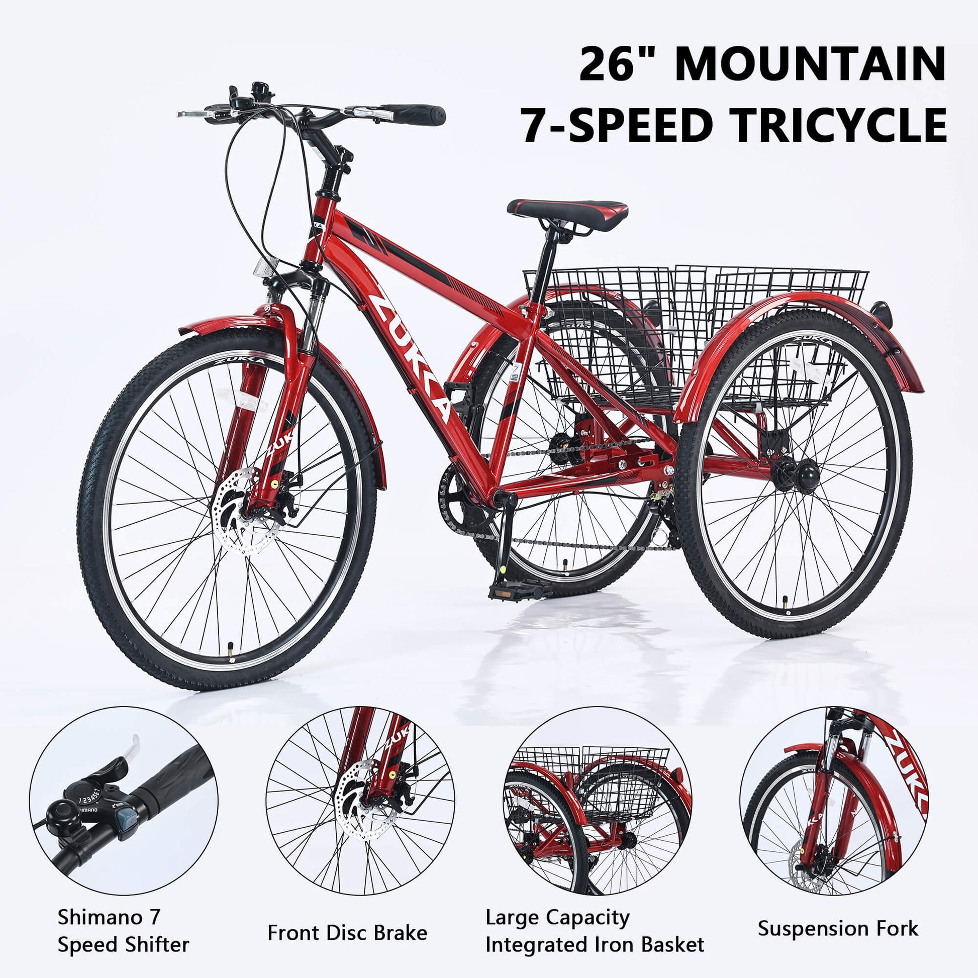 Zukka Wanda 26“ 7-Speed Mountain Adult Tricycle - Howling Moto