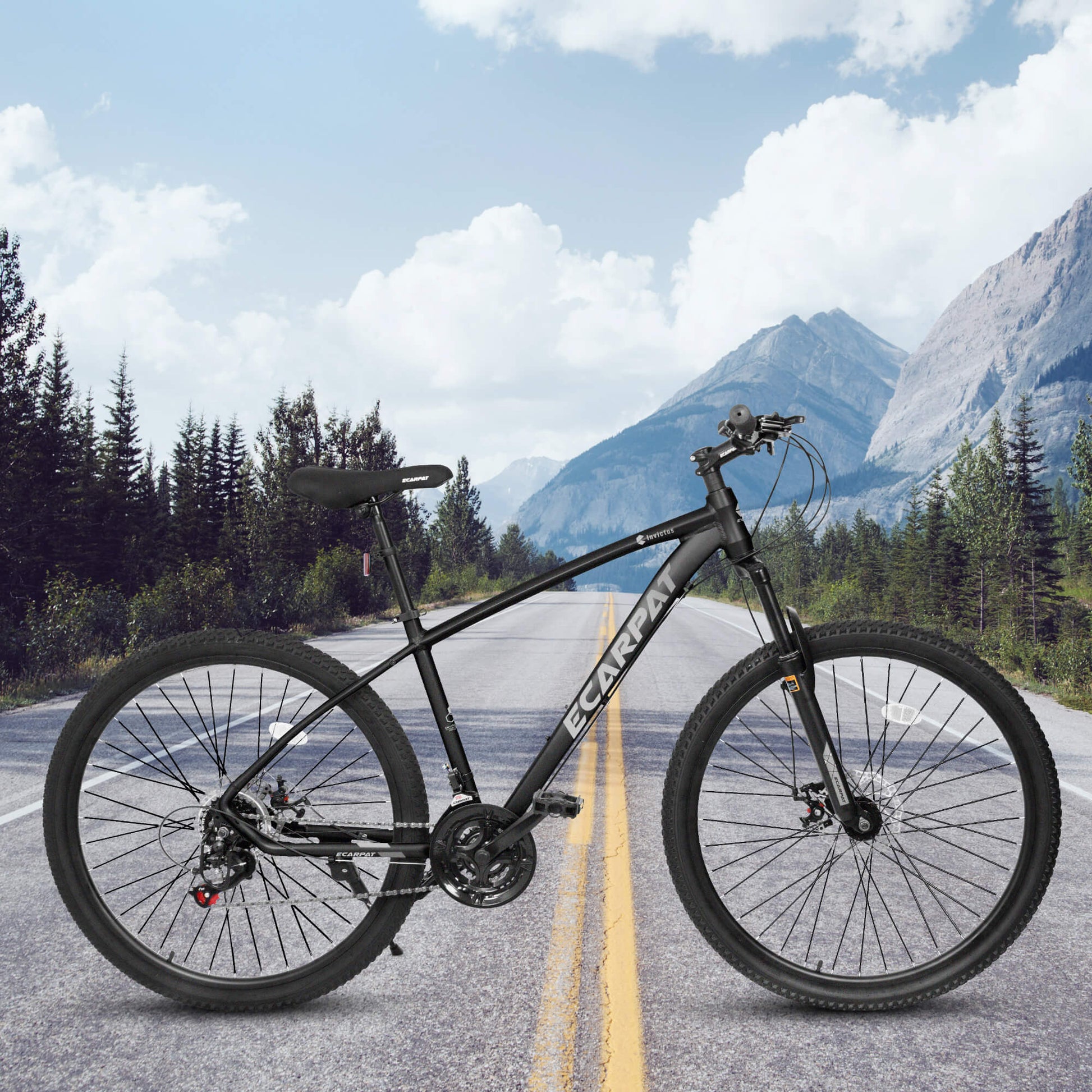 Hycline Ecarpat Tendar X5 27.5-inch bicycle with black frame and mountain bike features, ready for off-road riding.
