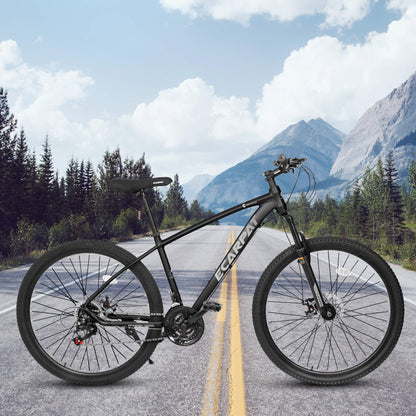 Hycline Ecarpat Tendar X5 27.5-inch bicycle with black frame and mountain bike features, ready for off-road riding.