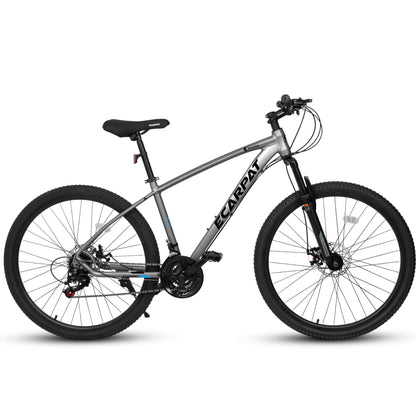 Hycline Ecarpat Tendar X5 27.5-inch mountain bicycle with black frame and suspension fork, ready for off-road riding.