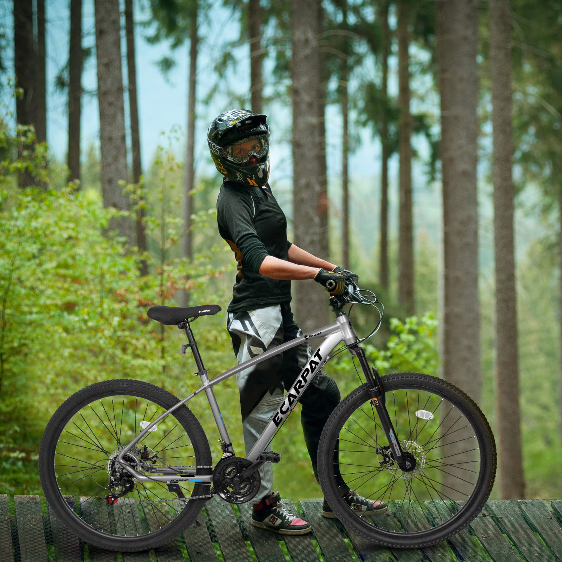 Hycline Ecarpat Tendar X5 27.5-inch bicycle with black frame and mountain bike design, suitable for off-road riding.