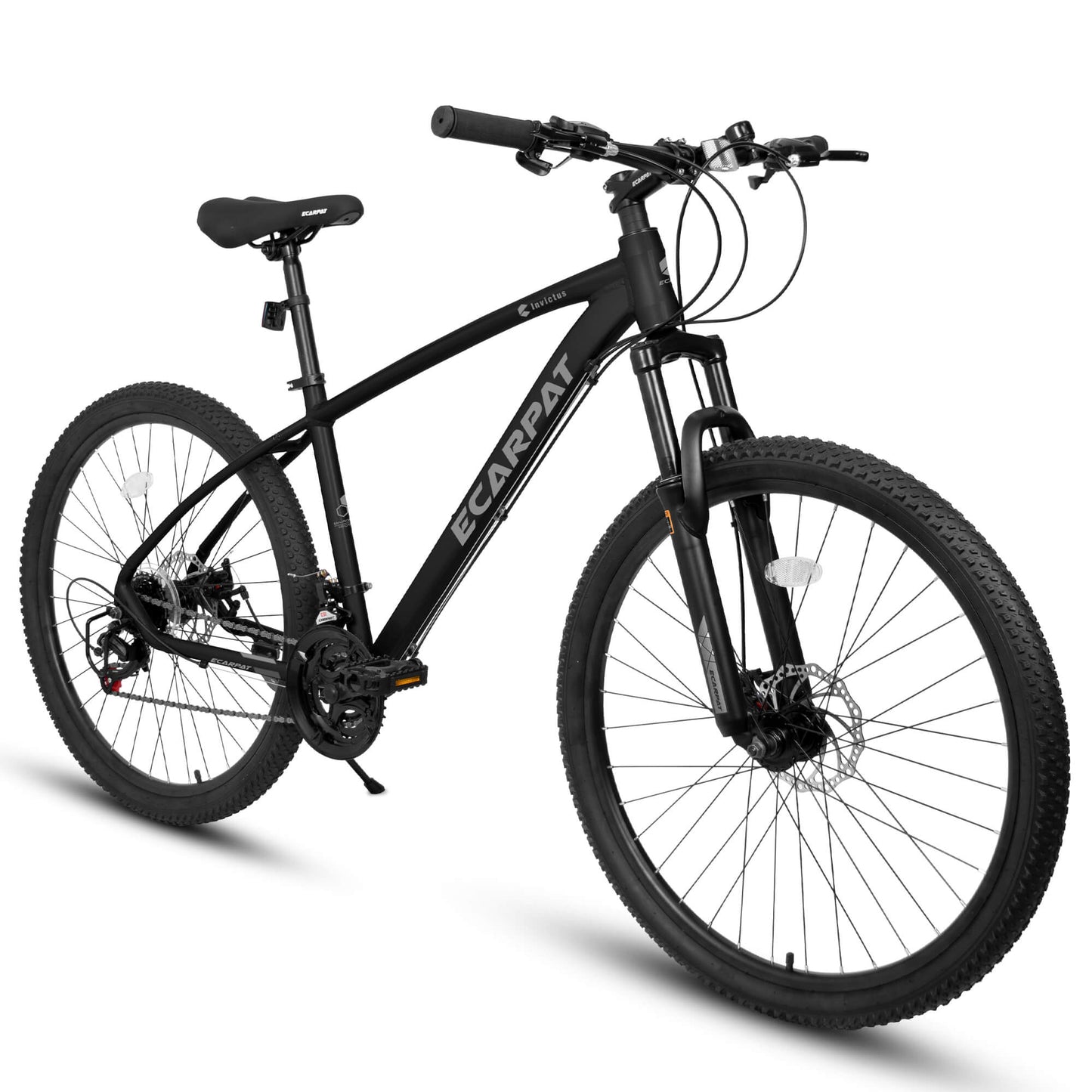 Hycline Ecarpat Tendar X5 27.5-inch bicycle with black frame and mountain bike features, ready for off-road riding.