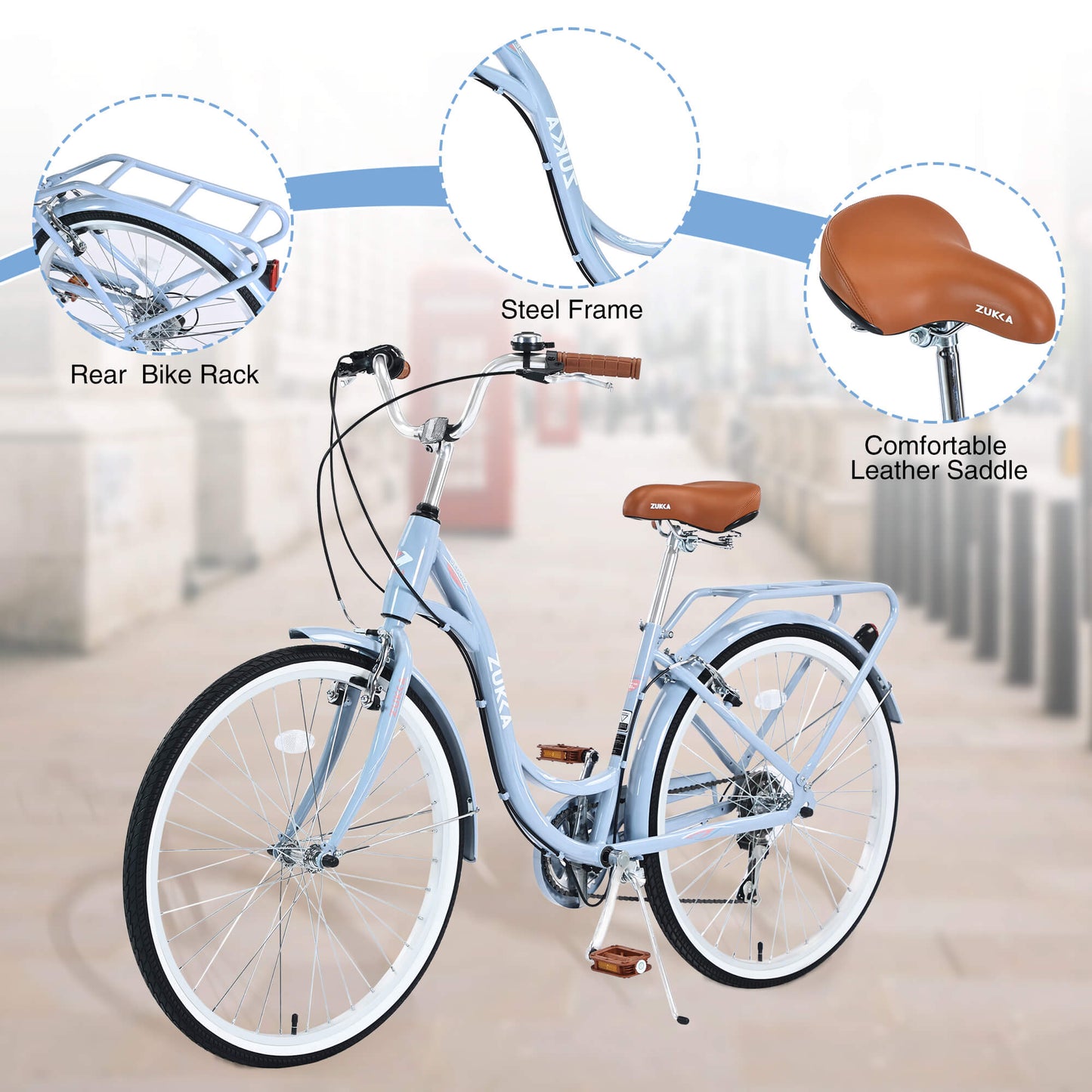 Hycline Zukka Cuckoo 26-inch beach cruiser bicycle with a classic design and comfortable seating on a sunny outdoor setting.