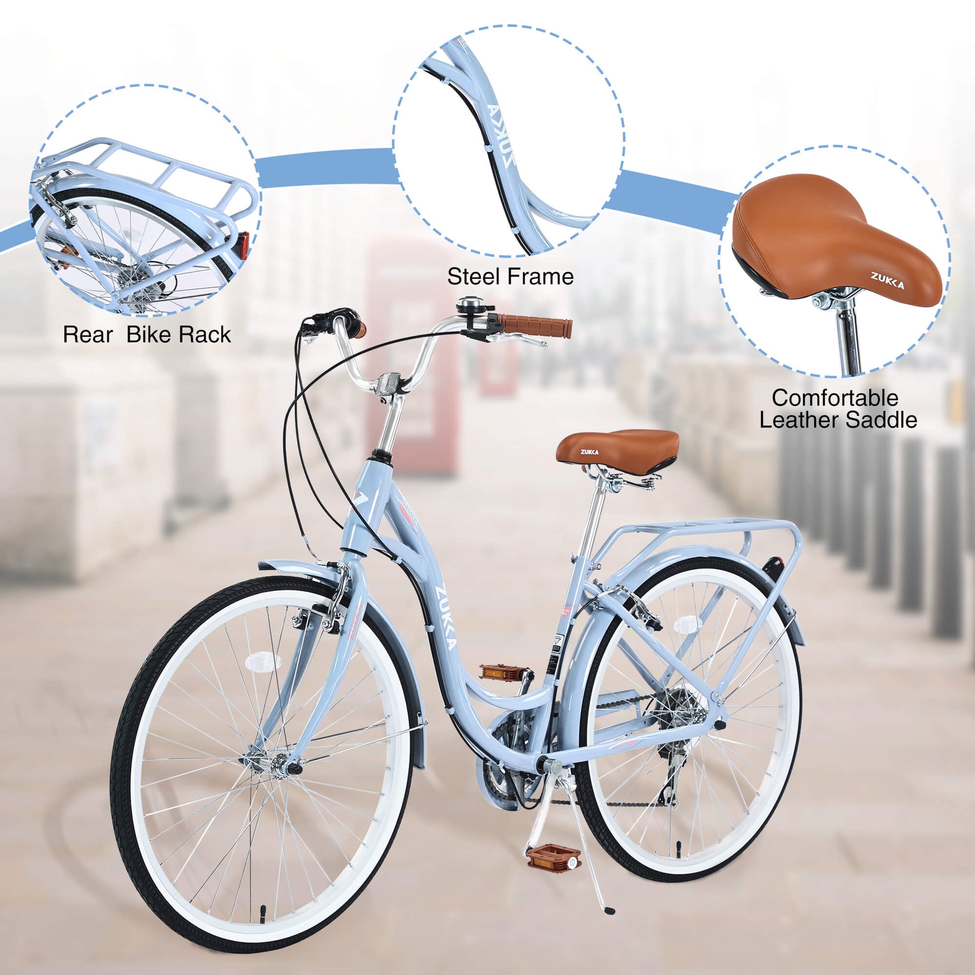 Hycline Zukka Cuckoo 26-inch beach cruiser bicycle with a classic design and comfortable seating on a sunny outdoor setting.