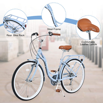 Hycline Zukka Cuckoo 26-inch beach cruiser bicycle with a classic design and comfortable seating on a sunny outdoor setting.