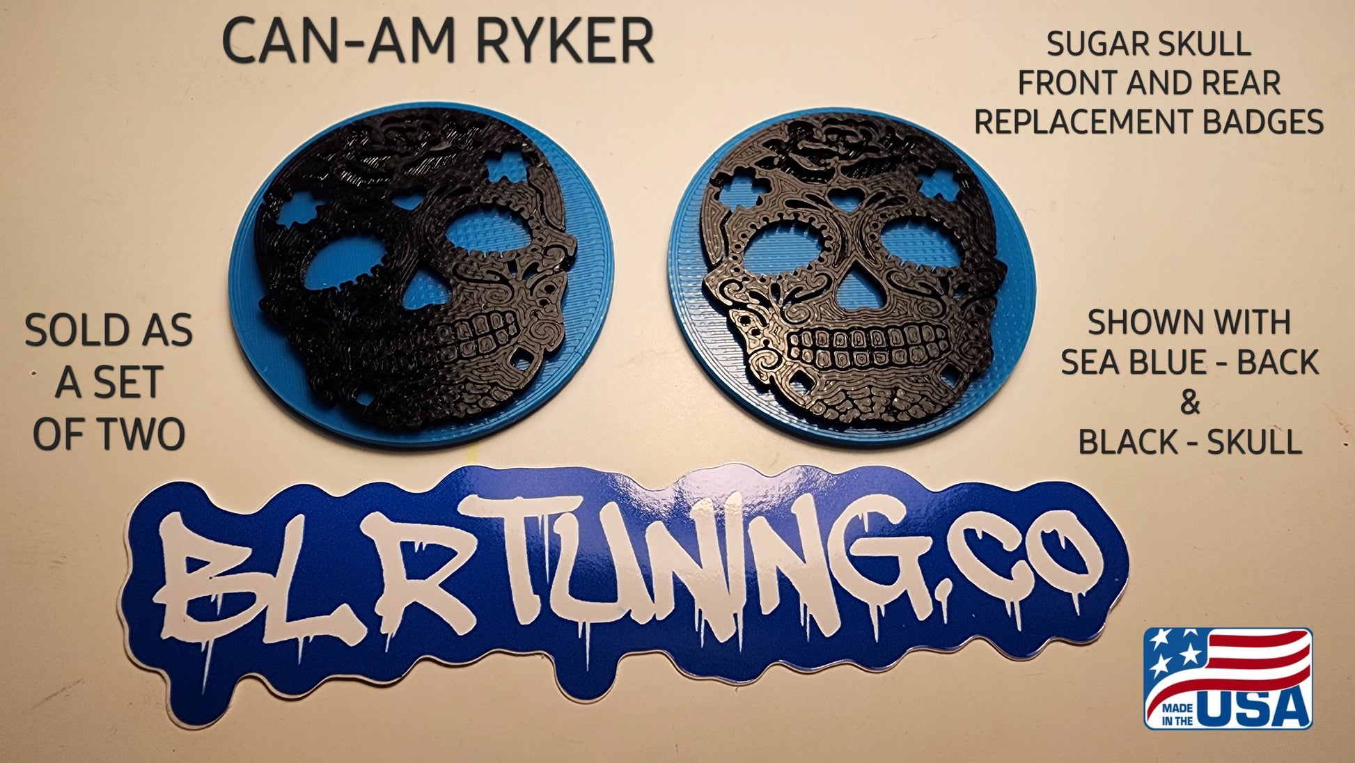 CAN-AM RYKER SUGAR SKULL FRONT AND REAR REPLACEMENT BADGES - Howling Moto