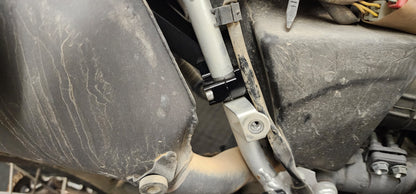 Warp 9 Honda XR650L subframe brace kit made of billet aluminum, shown installed on the motorcycle's rear subframe.