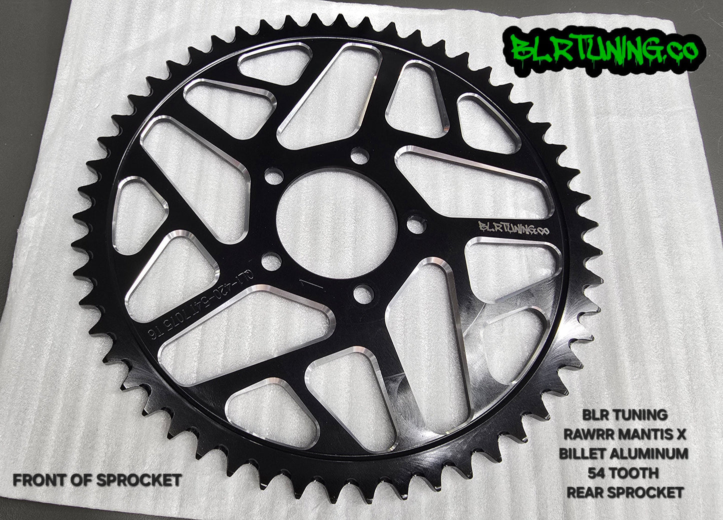 RAWRR MANTIS X 54 TOOTH REAR SPROCKET 7075 T6 ALUMINUM ANODIZED BLACK BY BLR TUNING - Howling Moto