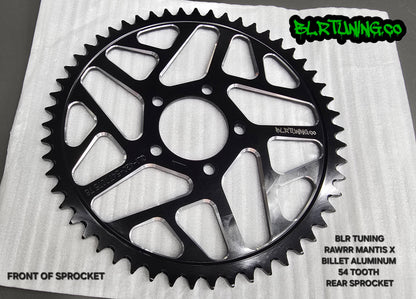 RAWRR MANTIS X 54 TOOTH REAR SPROCKET 7075 T6 ALUMINUM ANODIZED BLACK BY BLR TUNING - Howling Moto