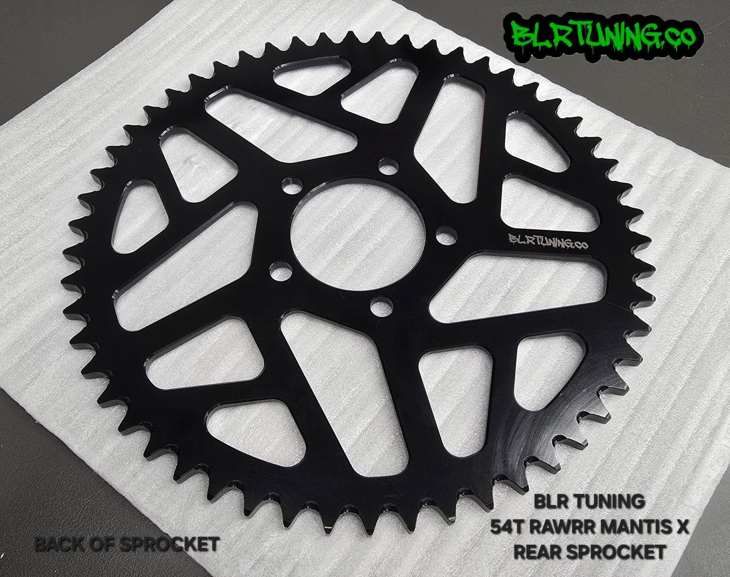 RAWRR MANTIS X 54 TOOTH REAR SPROCKET 7075 T6 ALUMINUM ANODIZED BLACK BY BLR TUNING - Howling Moto
