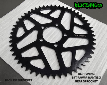 RAWRR MANTIS X 54 TOOTH REAR SPROCKET 7075 T6 ALUMINUM ANODIZED BLACK BY BLR TUNING - Howling Moto