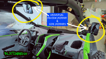 UTV MIRRORS - REAR VIEW MIRROR AND SIDE MIRRORS - LIGHTWEIGHT - WIDE FIELD OF VIEW - UNIVERSAL FITMENT - 1.6 in to 2 in ROLL CAGE MOUNTED - Howling Moto