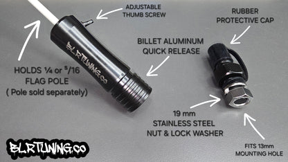 UTV AND ATV FLAGPOLE QUICK RELEASE BILLET ALUMINUM 1/4 OR 5/16 FLAGPOLE HOLDER - Howling Moto
