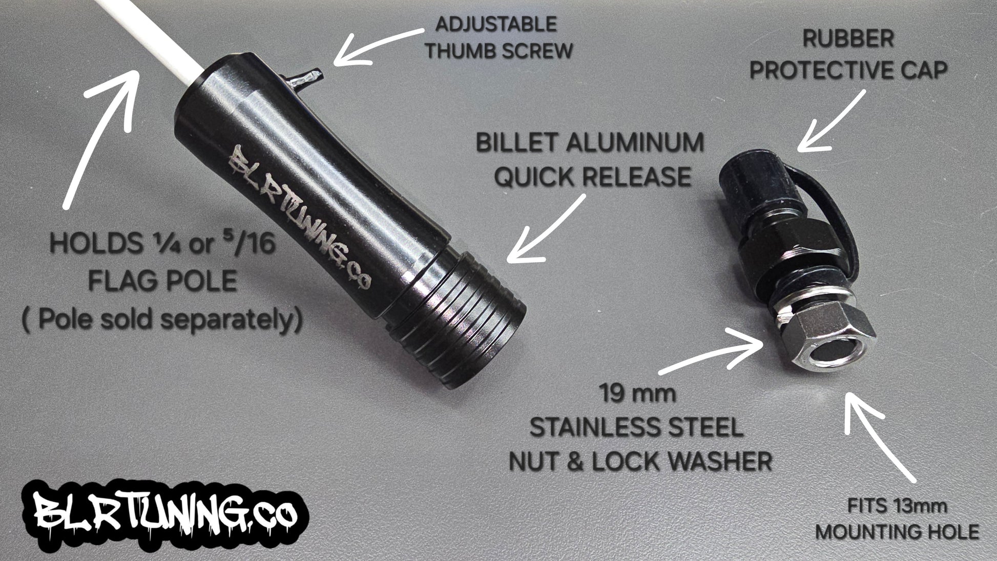 FLAGPOLE QUICK RELEASE AND ROLL CAGE MOUNTING BRACKET FITS 1/4 OR 5/16 FLAGPOLE AND FITS 1.6 TO 2 inch ROLL CAGE - Howling Moto