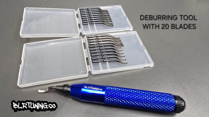 Billet Aluminum Deburr Tool – With 20 Replacement Blades - for steel - brass - aluminum - plastic - Howling Moto