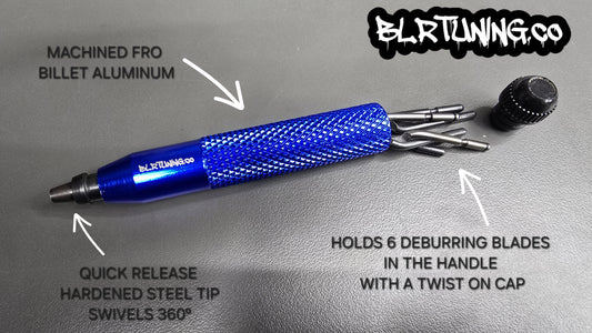 Billet Aluminum Deburr Tool – With 20 Replacement Blades - for steel - brass - aluminum - plastic - Howling Moto