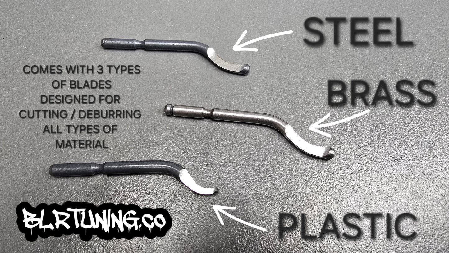 Billet Aluminum Deburr Tool – With 20 Replacement Blades - for steel - brass - aluminum - plastic - Howling Moto