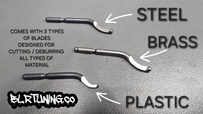 Billet Aluminum Deburr Tool – With 20 Replacement Blades - for steel - brass - aluminum - plastic - Howling Moto