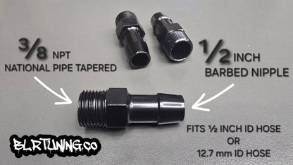Black Aluminum Hose Barb Fitting – 3/8" NPT to 1/2" ID Barb for 1/2 inch ID hose - Howling Moto