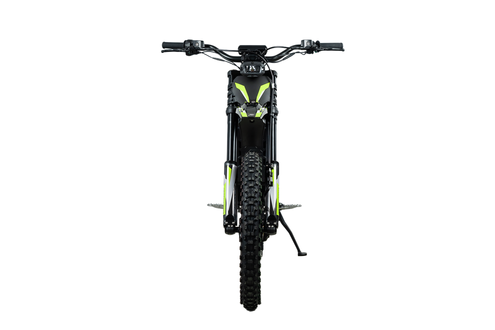 Howling Moto Grasshopper SE electric dirt bike with 72V 60Ah battery and 12.5kW mid-drive, shown from side view.