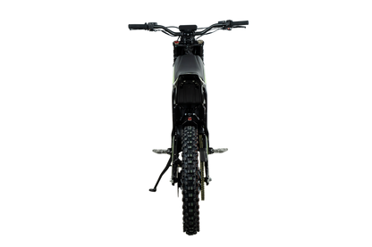 Howling Moto Grasshopper SE electric dirt bike with 72V 60Ah battery and 12.5kW mid-drive, shown in a rugged outdoor setting.