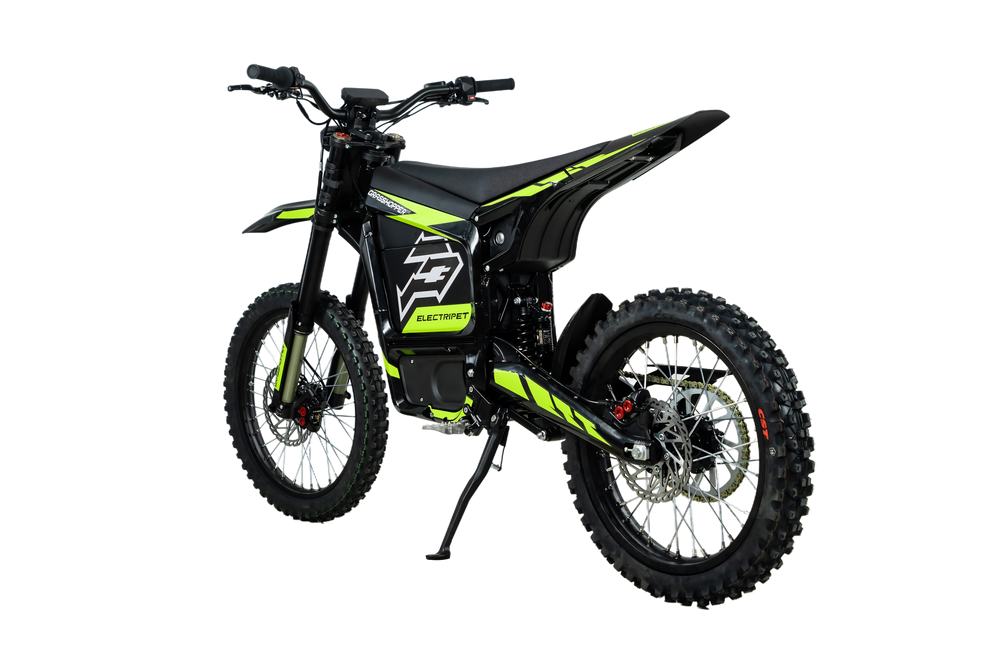 Howling Moto Grasshopper SE electric dirt bike with 72V 60Ah battery and 12.5kW mid-drive motor, suitable for off-road riding.