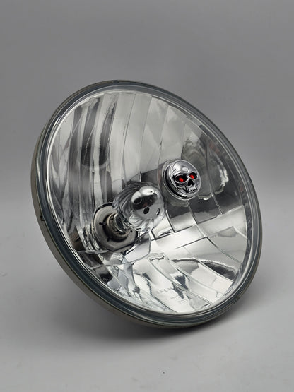Used Harley-Davidson 7-inch halogen headlight HD 68390-05, motorcycle headlamp with chrome finish and clear lens.