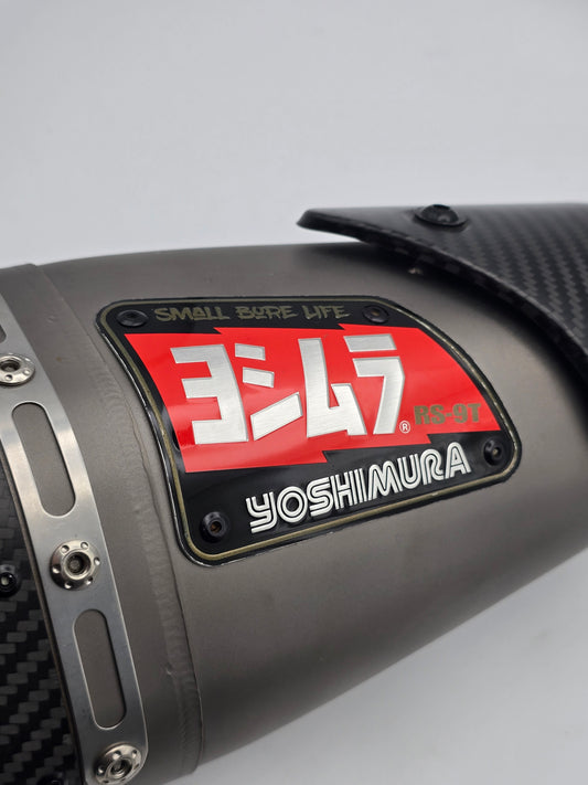 Used Yoshimura RS-9T titanium motorcycle exhaust system for Honda Grom 2014-2020, showing the full exhaust with titanium finish.
