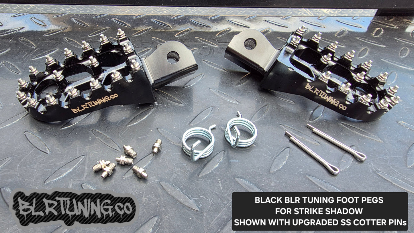 FOOT PEGS FOR STRIKE SHADOW 48v 60v 72v 2026 MODELS BILLET ALUMINUM WITH STAINLESS STEEL TEETH BY BLR TUNING