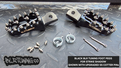 FOOT PEGS FOR STRIKE SHADOW 48v 60v 72v 2026 MODELS BILLET ALUMINUM WITH STAINLESS STEEL TEETH BY BLR TUNING