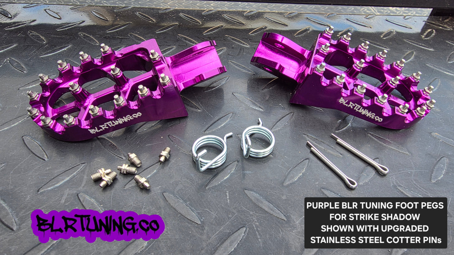 FOOT PEGS FOR STRIKE SHADOW 48v 60v 72v 2026 MODELS BILLET ALUMINUM WITH STAINLESS STEEL TEETH BY BLR TUNING