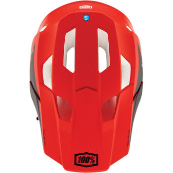 Bill's Exhausts 100% Trajecta bicycle helmet in fluo red with Fidlock buckle, cargo style, size XL, front view.