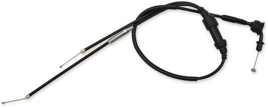 Black vinyl throttle cable for Yamaha, 33-inch length, by MOOSE OFFROAD, shown with detailed connectors on a Yamaha vehicle.