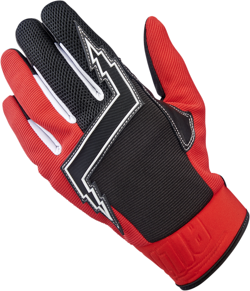 Red BILTWELL Baja Gloves in 2XL size, featuring durable motorcycle glove design with reinforced palms and adjustable wrist straps.