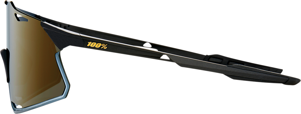 Bill's Exhausts 100% Hypercraft sunglasses in matte black with gold mirror lenses, stylish and protective eyewear.