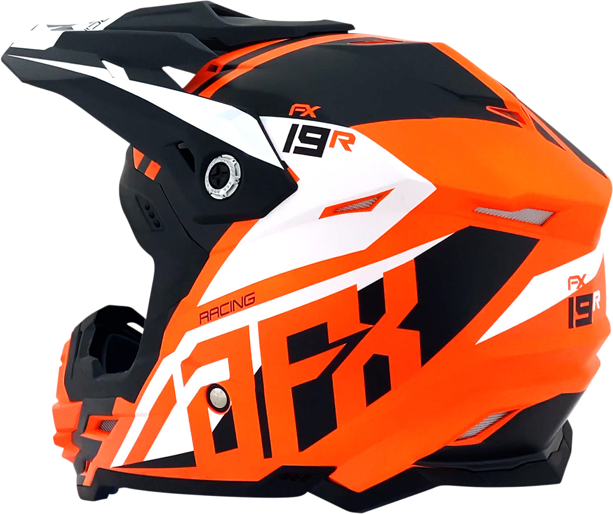 Bill's Exhausts AFX FX-19R racing helmet in matte orange, large size, with aerodynamic design and clear visor.