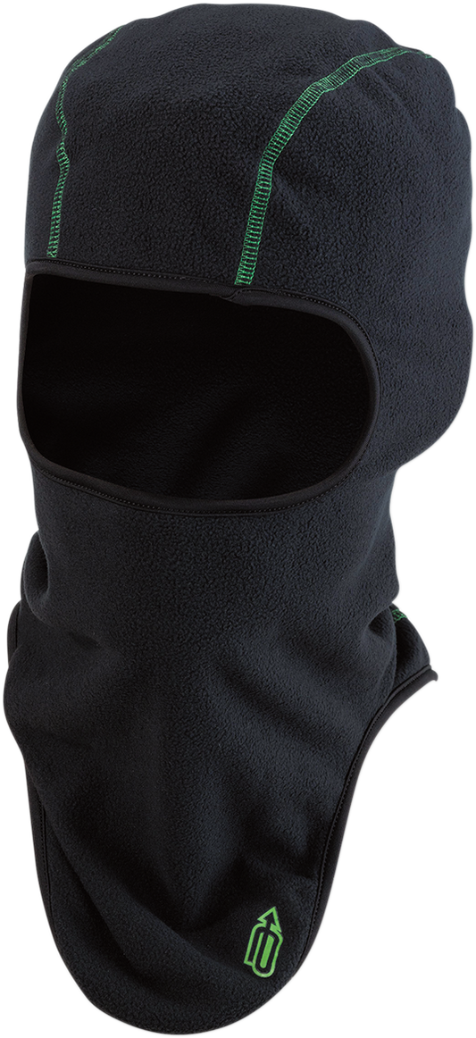 ARCTIVA fleece balaclava in black and green, large/XL size, providing warmth and coverage for cold weather outdoor activities.