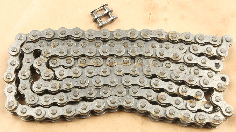 JT Chain HDR Heavy Duty 428 motorcycle chain with 120 links, featuring robust construction and detailed link design.