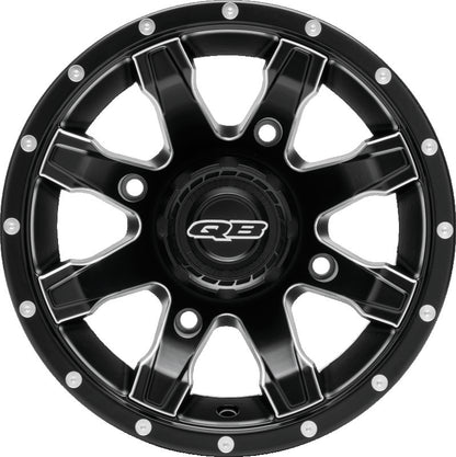 QuadBoss 14x7 alloy wheel with black center caps for powersports, featuring 4/156 bolt pattern and high-performance design