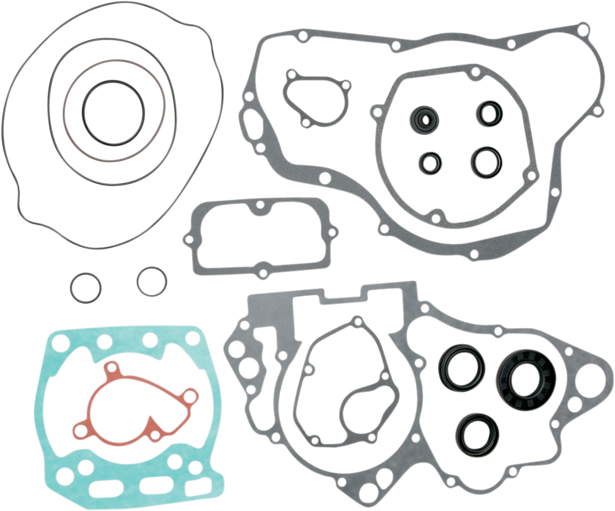 Moose Offroad Suzuki motor gasket kit with oil seals for engine and transmission rebuild, including gaskets and seals.
