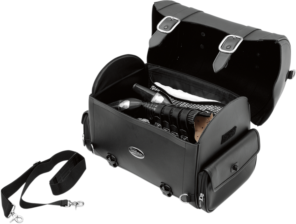 Saddlemen Drifter Express Tail Bag mounted on motorcycle seat, Saddlehyde luggage by Saddlemen for motorcycle storage and travel.