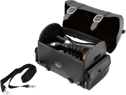 Saddlemen Drifter Express Tail Bag mounted on motorcycle seat, Saddlehyde luggage by Saddlemen for motorcycle storage and travel.
