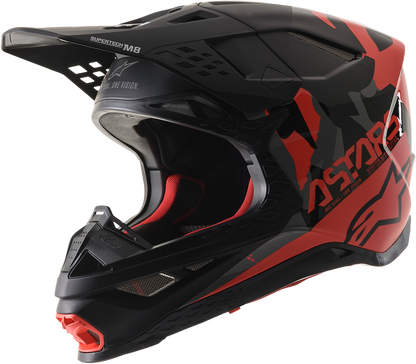 Alpinestars Supertech M8 helmet in black, red, and gloss finish with MIPS® technology, shown from the side, size small.