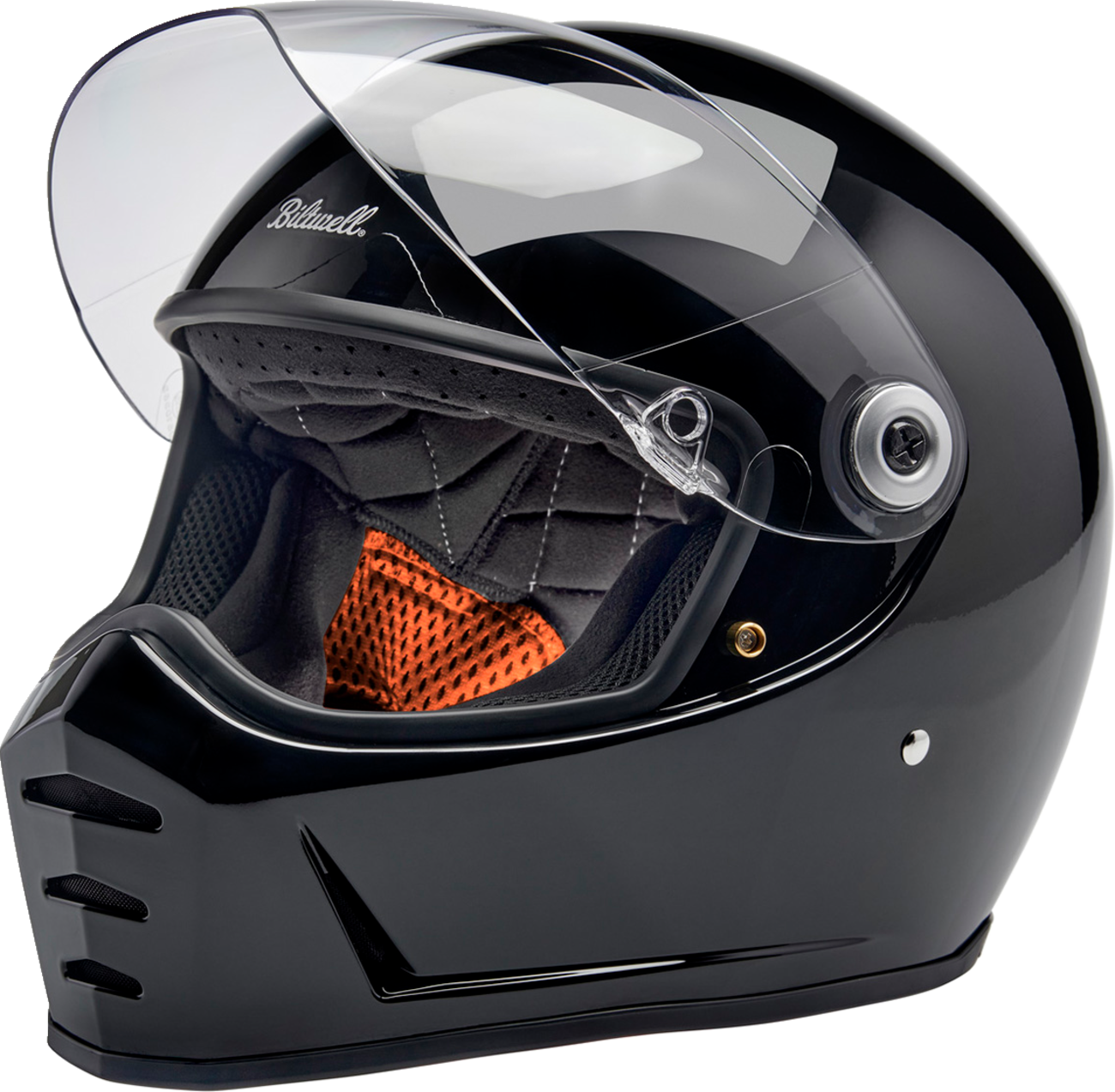 Gloss black BILTWELL Lane Splitter motorcycle helmet in 2XL size, featuring a sleek design and clear visor.