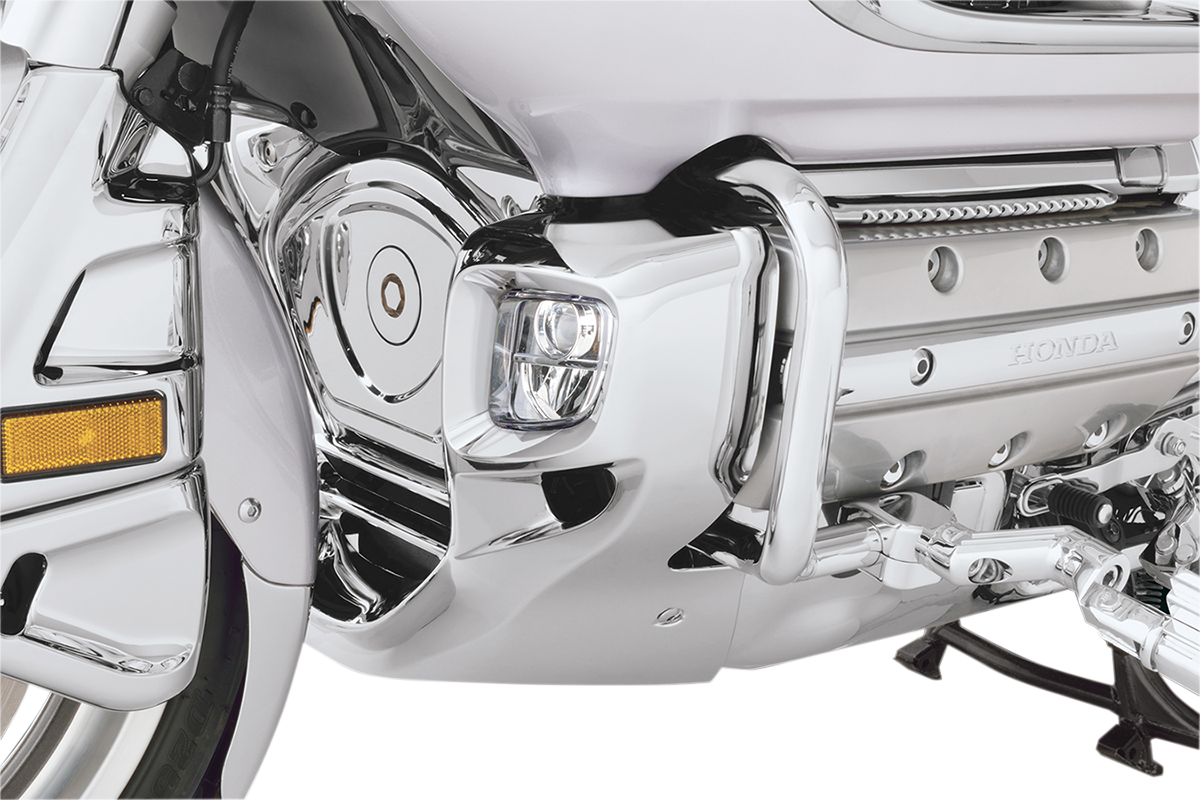 Chrome lower cowls for engine by Bill's Exhausts, rectangular design, part number 52-908, shown in polished chrome finish.