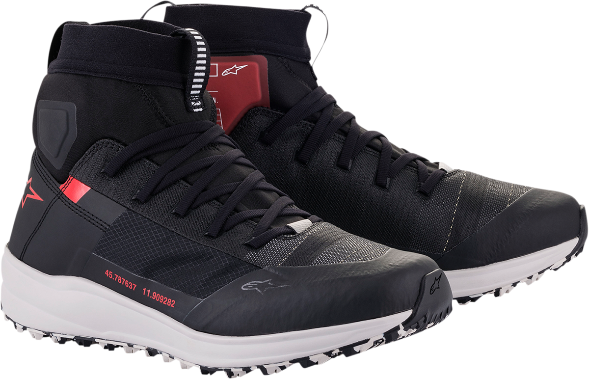 Alpinestars Speedforce shoes in black, white, and red with US size 12, showcasing the sporty design and branding details.