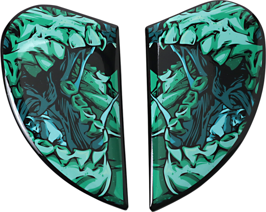 Blue ICON Airform™ Side Plates for Parahuman helmet, motorcycle helmet parts from Bill's Exhausts, shown in an image.