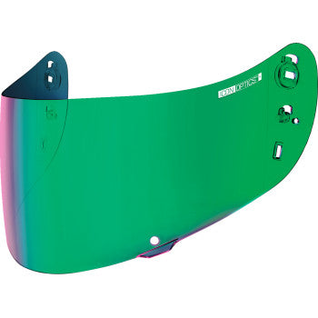 ICON Optics™ Shield in Cashmoney Green with black accents, motorcycle helmet shield with clear and tinted viewing areas.