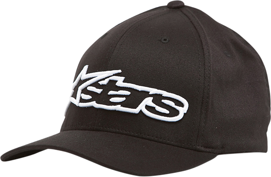 Alpinestars Blaze Flexfit hat in black and white, large/XL size, featuring a sporty design and adjustable fit.