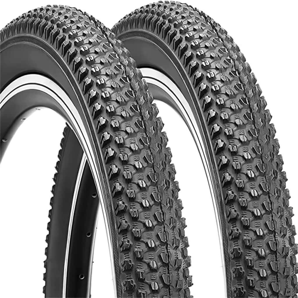 Pair of Hycline mountain bike tires in 20, 24, or 26 inch sizes showing rugged tread and durable rubber for off-road cycling.